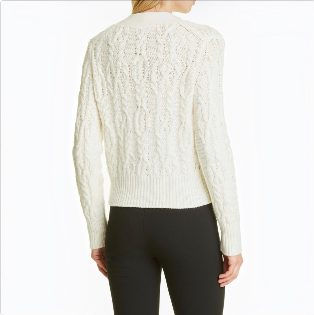 VINCE Triple Braid Cable Wool Cashmere Cardigan Off White Size Small