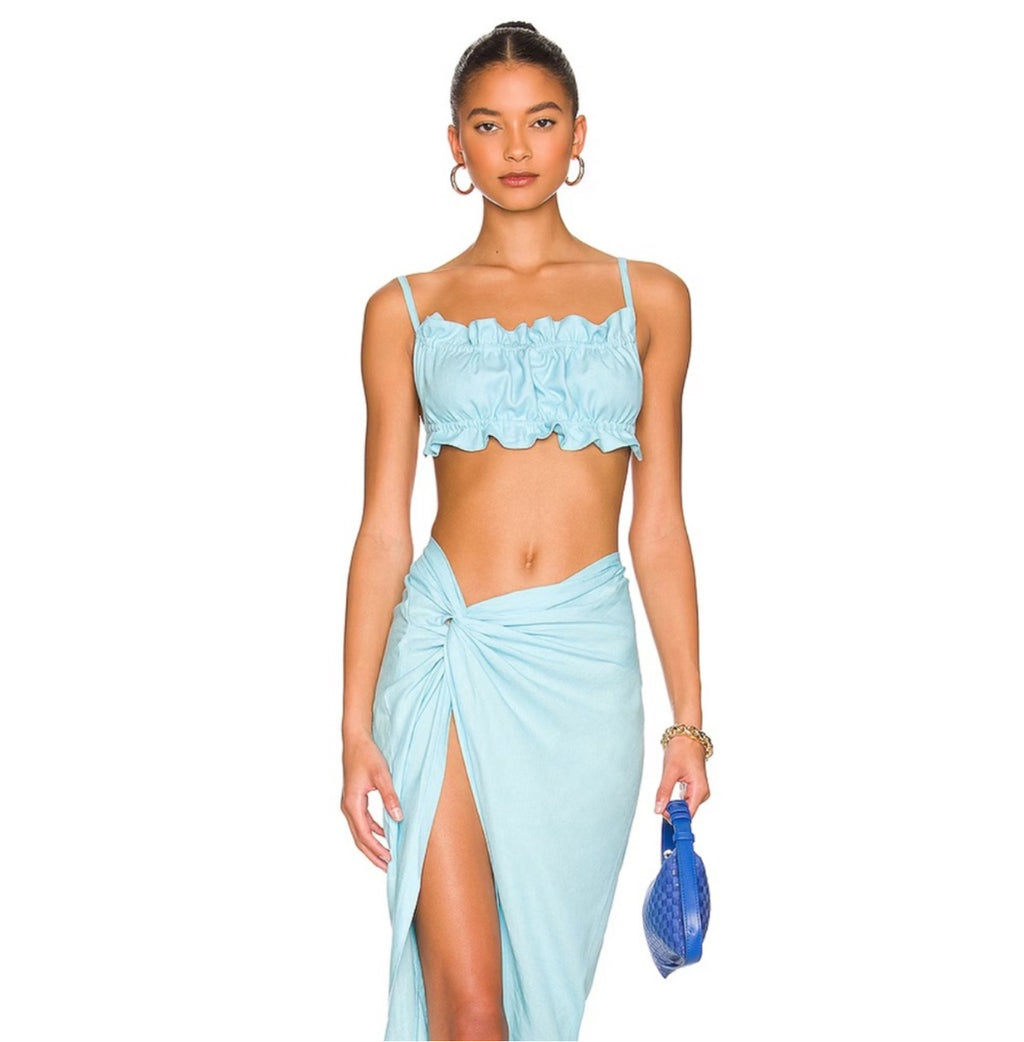 OW Collection Iris Top in Coral Blue Sz Small $79