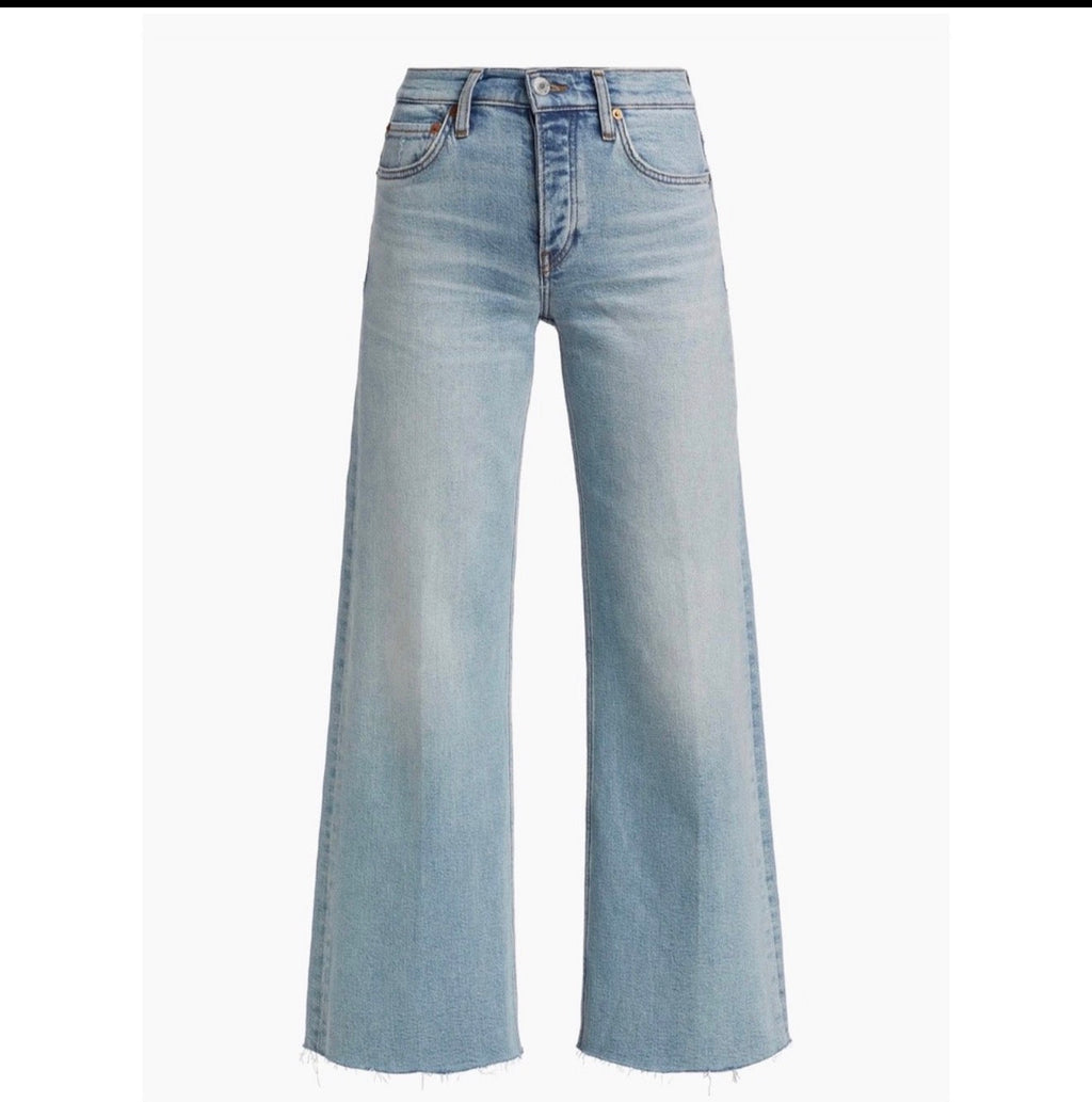 Re/done Mid-Rise Stretch Wide-Leg Crop Jeans in Undertow Sz 32