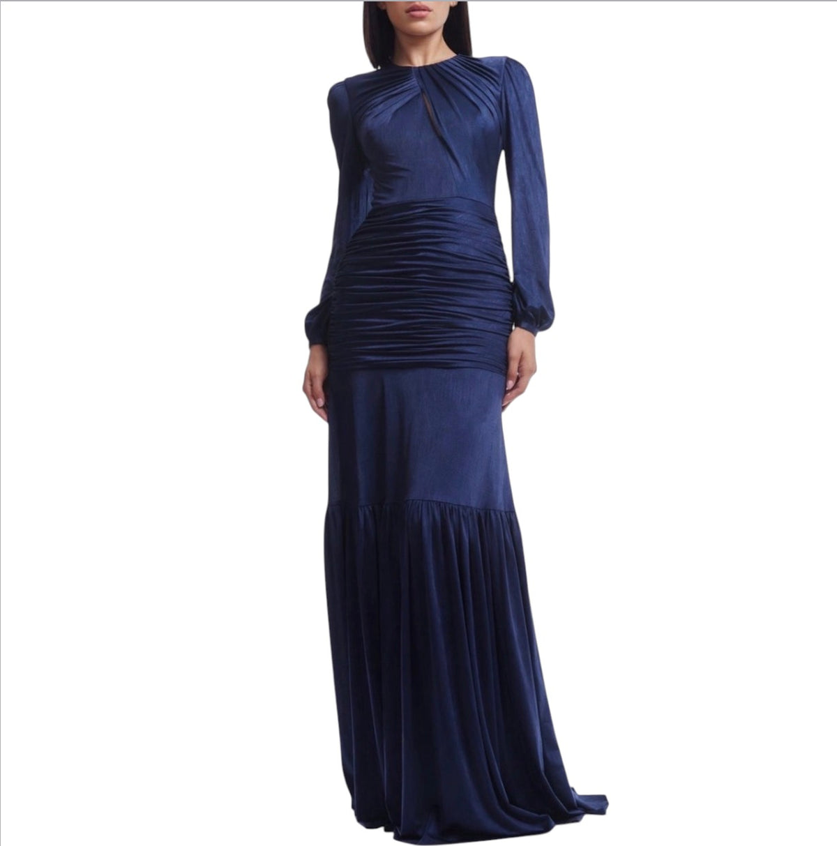 Dress the Population Lucille Pleated Ruched Long Sleeve Gown
Blue Small