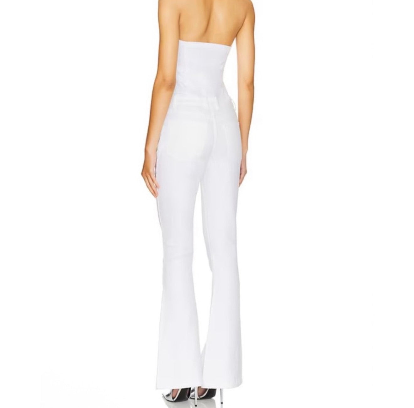 Ser.o.ya Jeanette Stretch Denim Flare Jumpsuit in White Sz Large $378