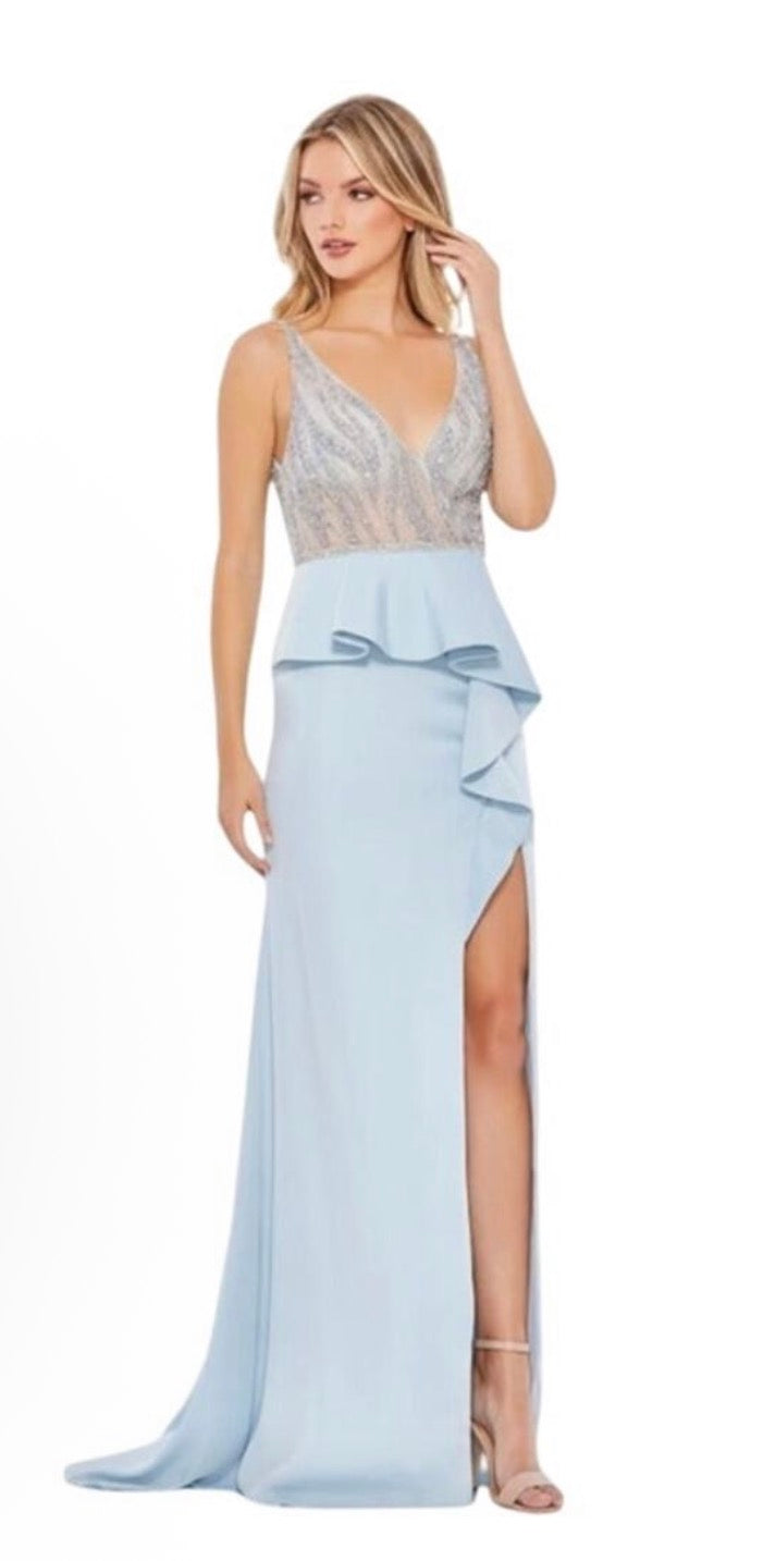 Mac Duggal 11203 Embellished Illusion
Peplum Bodice Gown Powder (Blue) Sz 6 $598