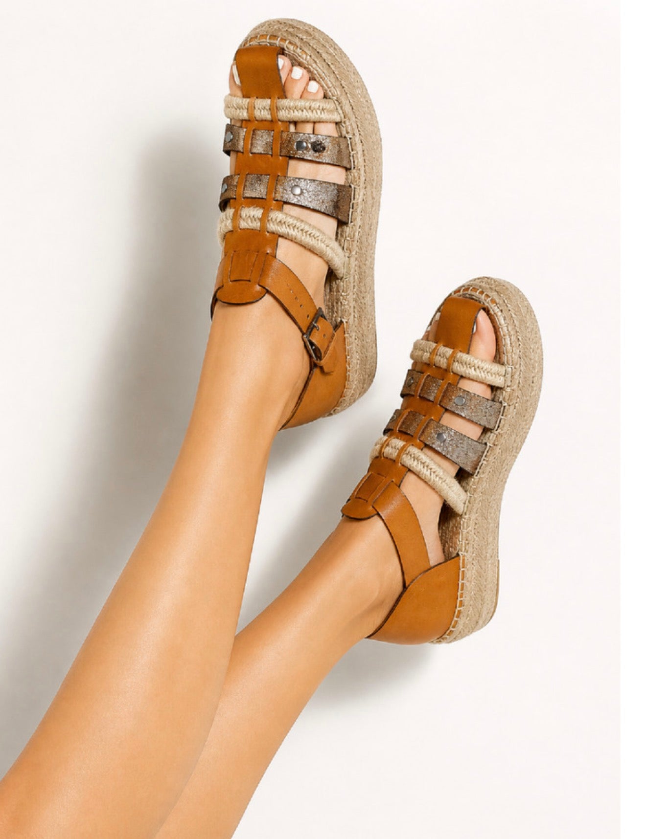 Tory Burch Fisherman Platform Espadrille Sandals Tan Silver Size 7