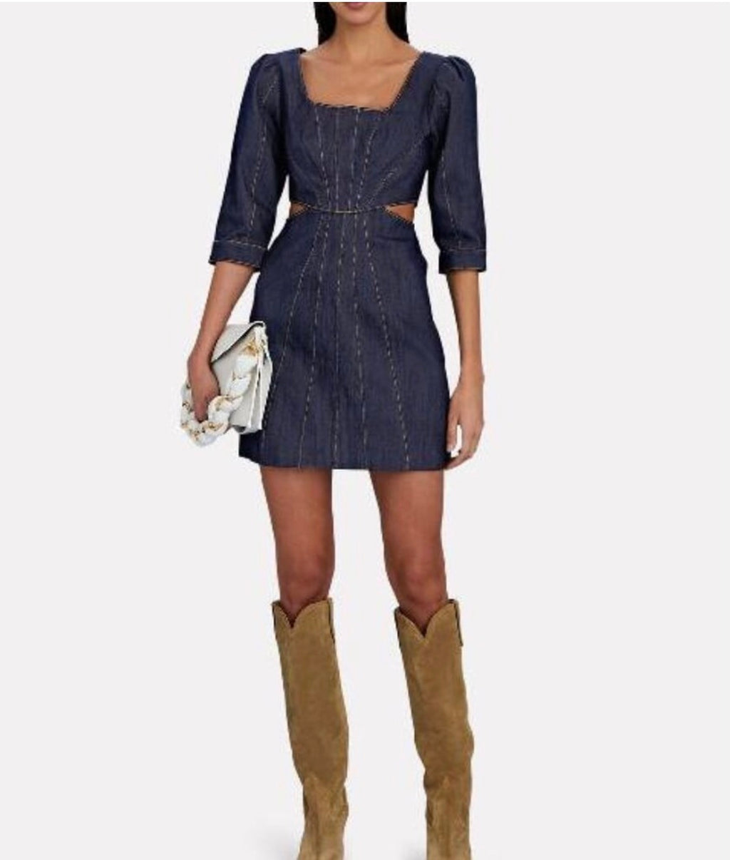 Cinq à Sept Lani Cut-Out Denim Mini Dress Size 2 $395