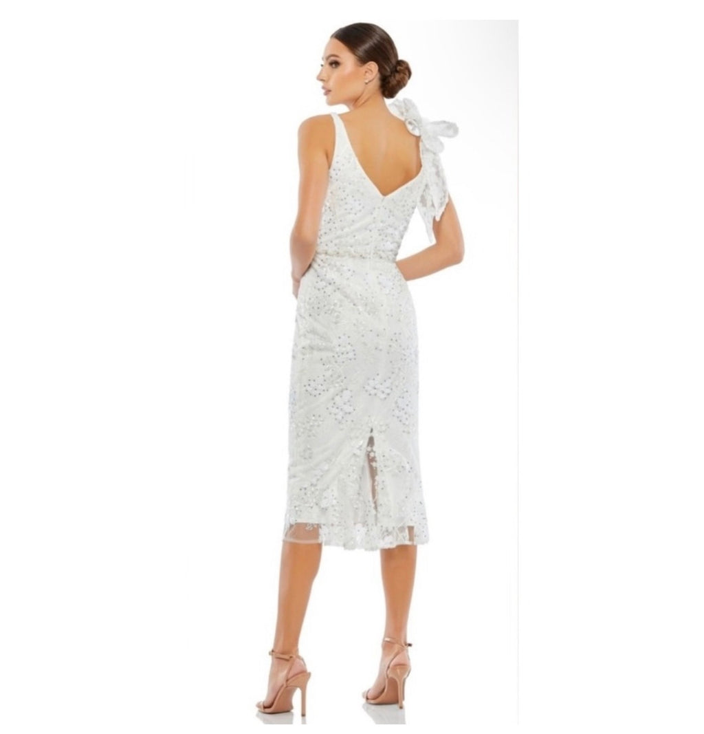 Mac Duggal 79337 Beaded Sequin Floral Tea Length Formal Gown Sz 2 $538