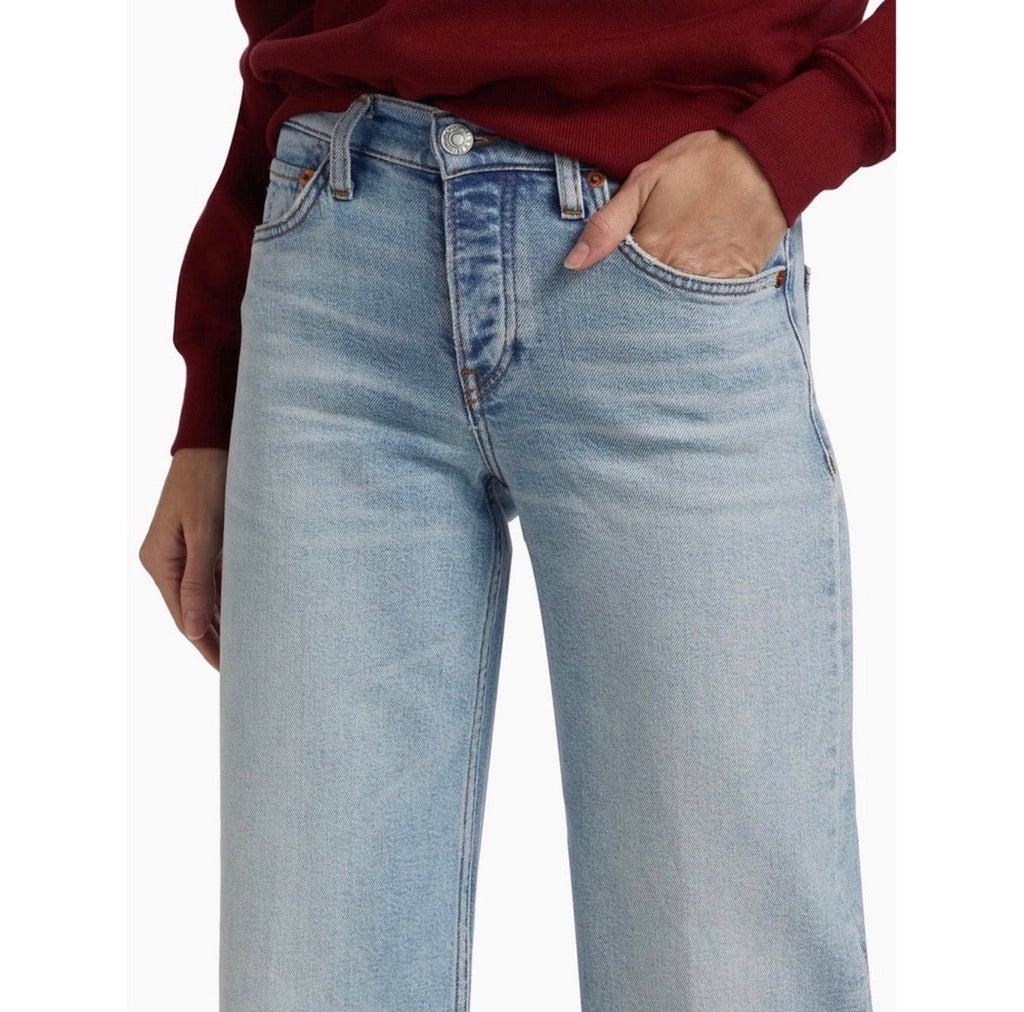 Re/done Mid-Rise Stretch Wide-Leg Crop Jeans in Undertow Sz 32