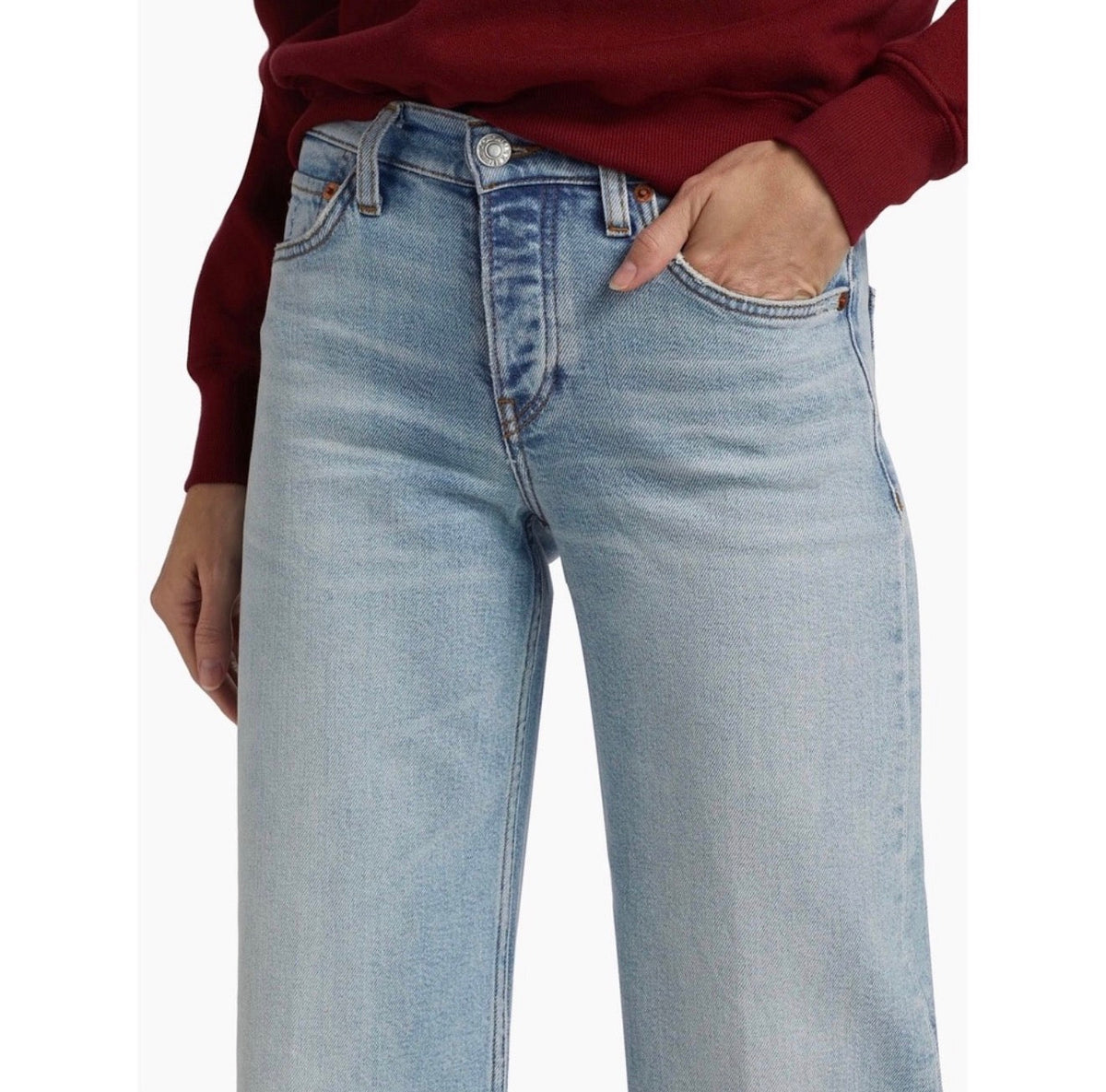 Re/done Mid-Rise Stretch Wide-Leg Crop Jeans in Undertow Sz 32