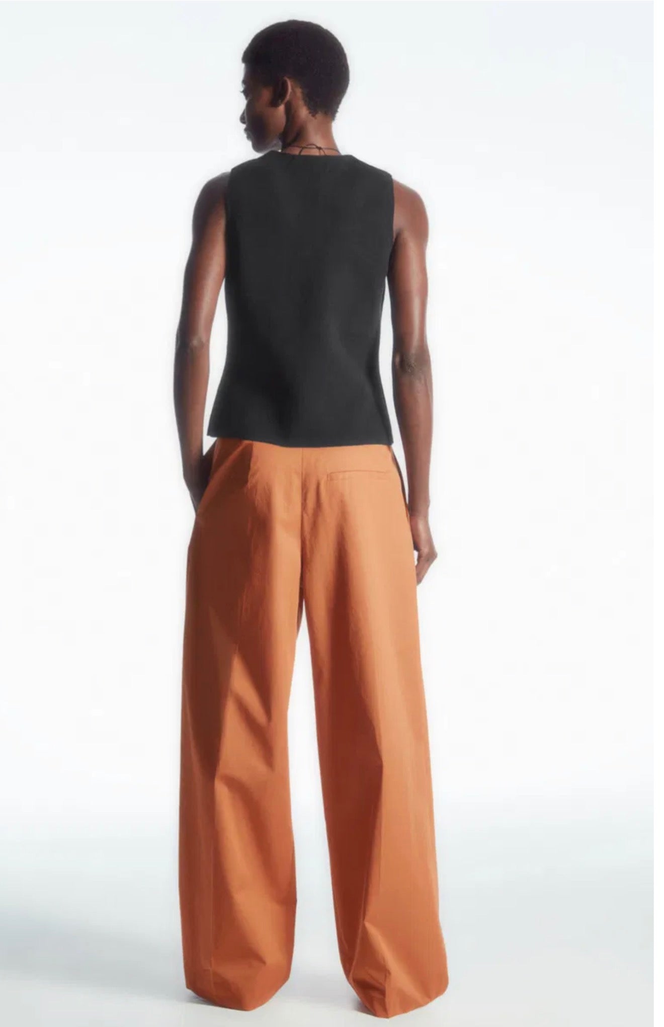 COS Pleated Wide-Leg Cotton Trousers Rust Orange Size 12