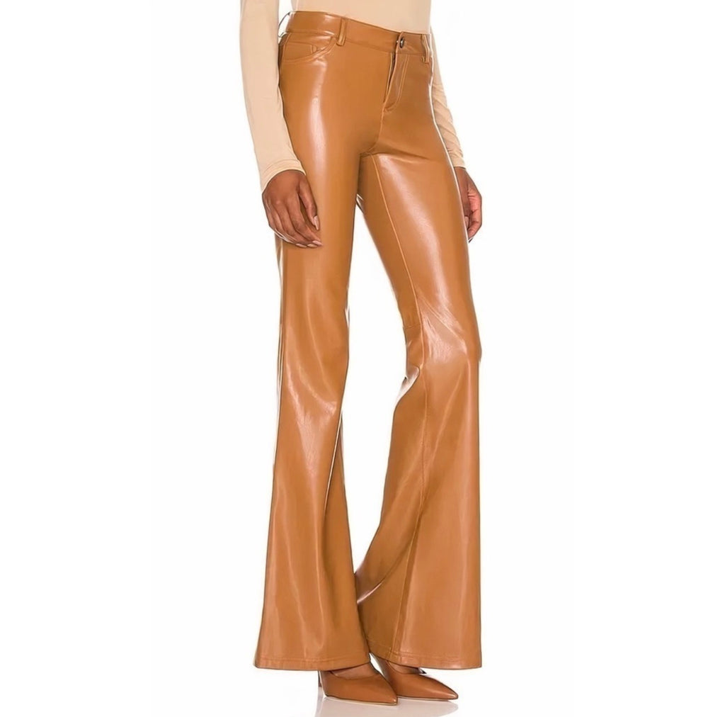 Alice & Olivia Marshall Vegan Leather Crop Bell Pant in Camel Sz 0 $395