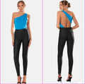 OW Collection Ezra Asymmetrical Bodysuit Back Cut Out Blue  $110