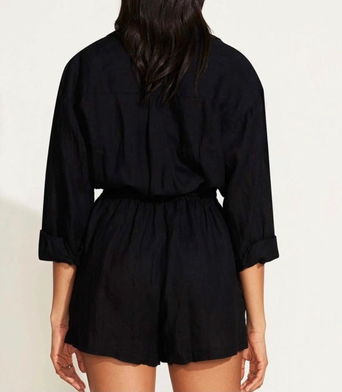NWT Vitamin A The Getaway Romper - Black EcoLinen Sz Large $170