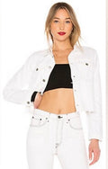 NWT GRLFRND Revolve Cara Cropped Denim Distressed Jacket Vienna White Sz Large