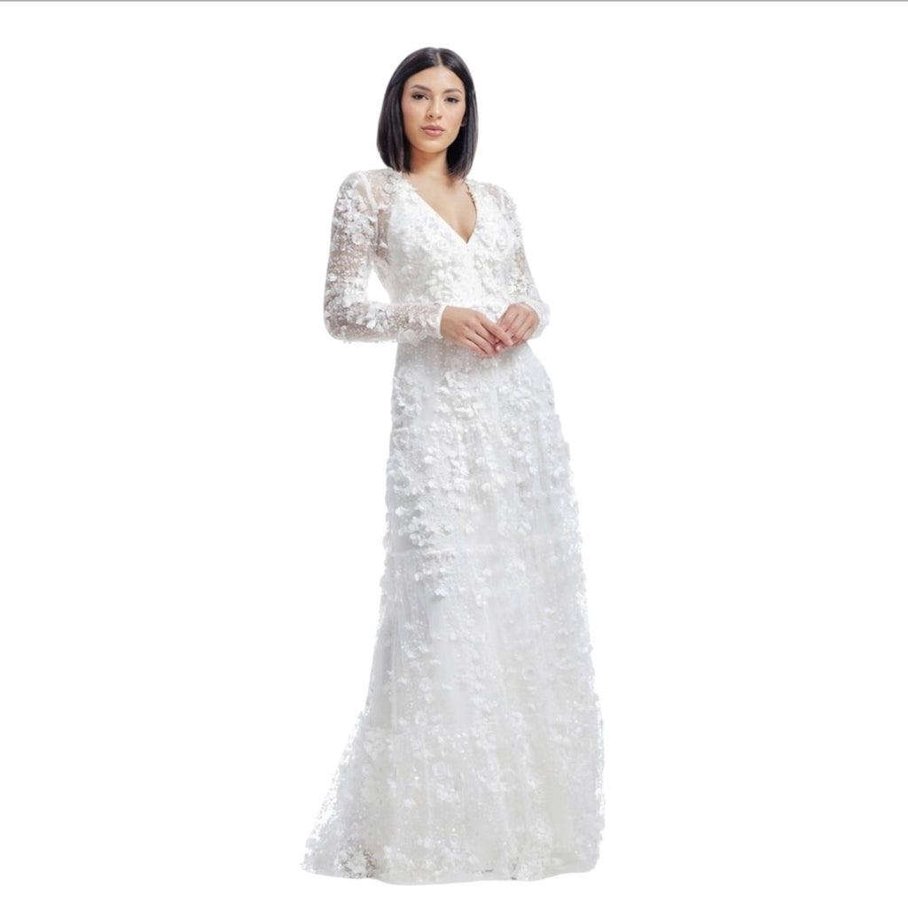 Dress the Population Angelina White 3D Floral Pearl Gown XS