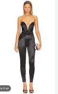 NBD Castanha Black Satin Strapless Jumpsuit Size Small