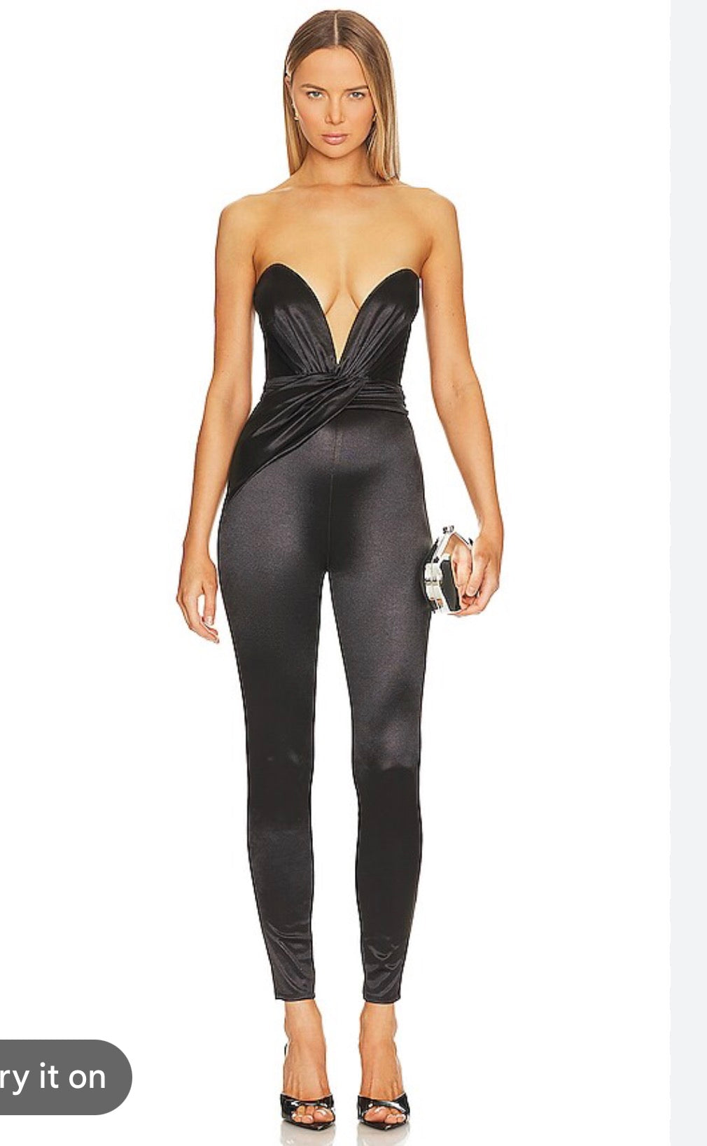 NBD Castanha Black Satin Strapless Jumpsuit Size Small