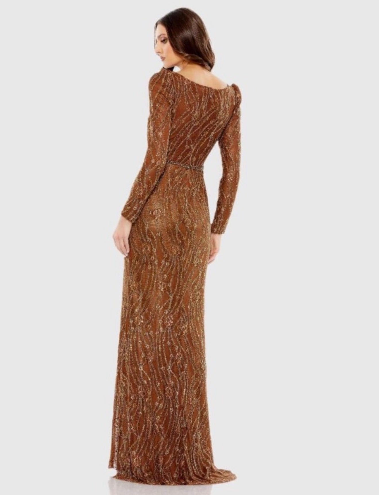 Mac Duggal 11159
Embellished Long Sleeve Plunge
Trumpet Gown in Bronze sz 2 $798