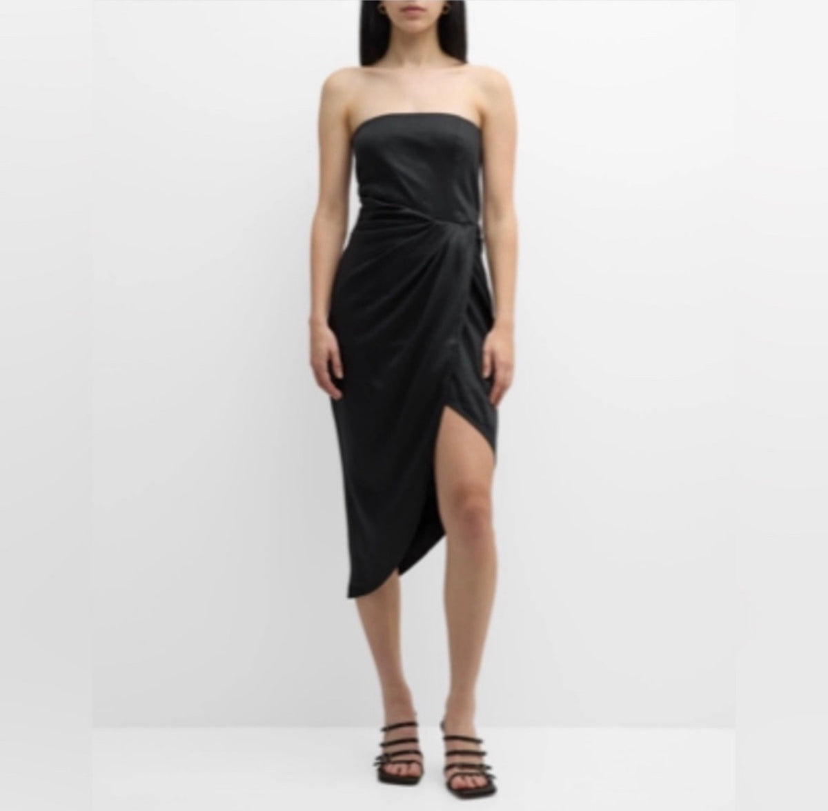 Gauge81 Lica Strapless Linen Midi Dress in Black Size 2