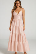 HUTCH Blush Pink Tiered Maxi Dress Taffeta Sheen Spaghetti Strap
Gown Small $298