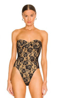 Norma Kamali Mio Corset Strapless One-Piece Swimsuit Black Rose Nude XS NWT $295