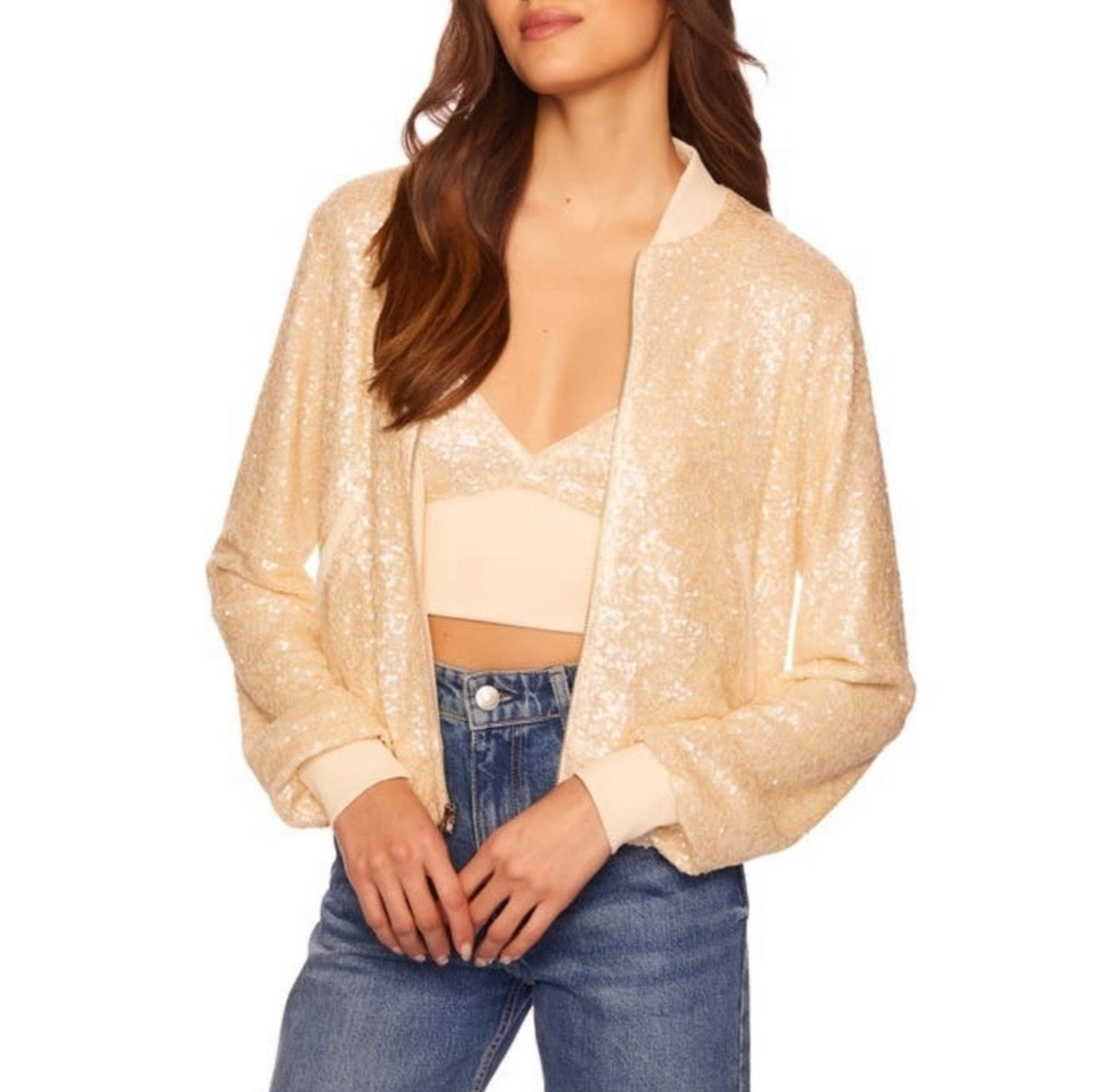 Susana Monaco Sequin Bomber
Jacket Belgian Creme Sz Large $258