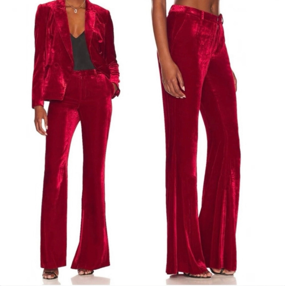 L’AGENCE Lane Velvet Flare Pant Red Dahlia Silk Blend Sz 2