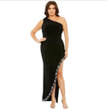 Mac Duggal 76992 One Shoulder
Asymmetrical Embellished Hem Dress Black Sz 18W