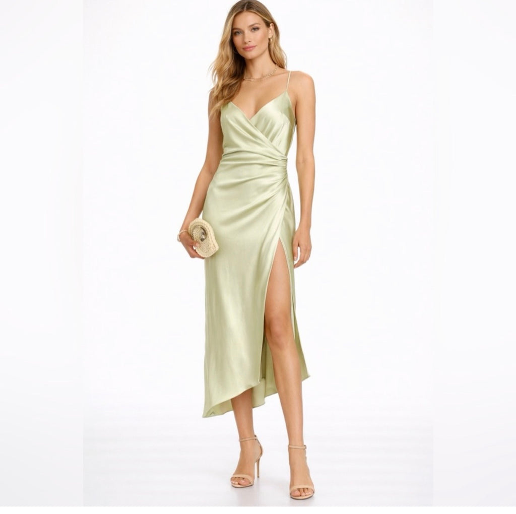 Ser.o.ya Emma Midi Silk Dress in Sage Medium $395