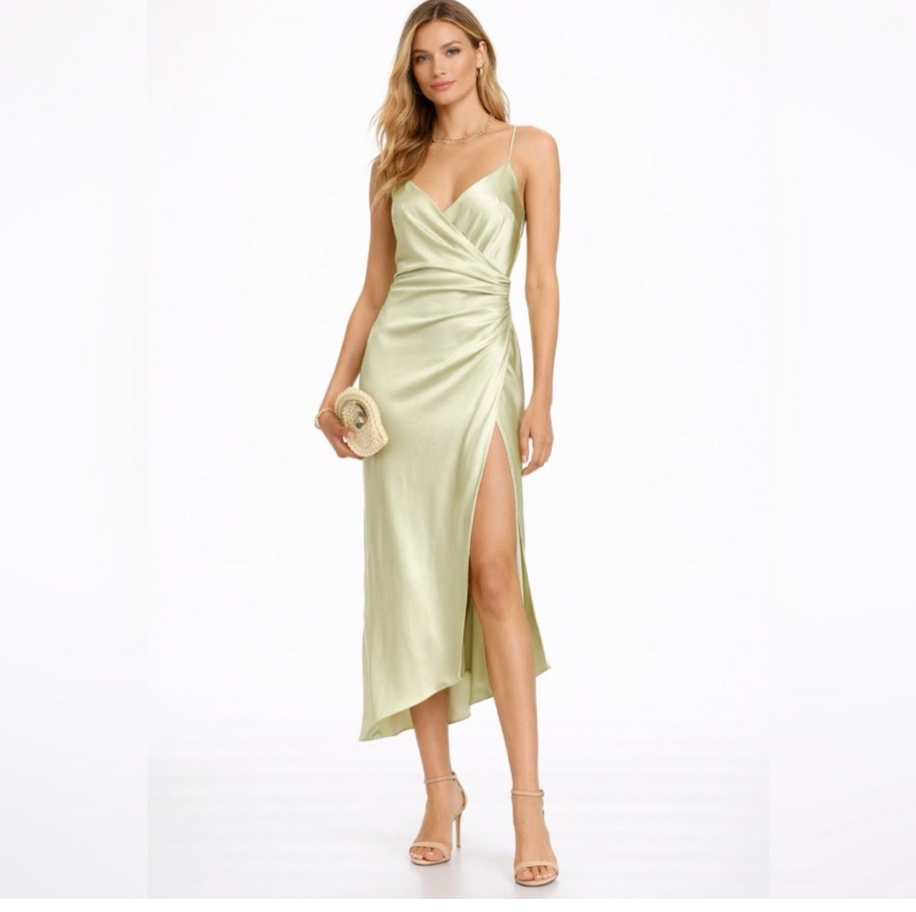 Ser.o.ya Emma Midi Silk Dress in Sage Medium $395