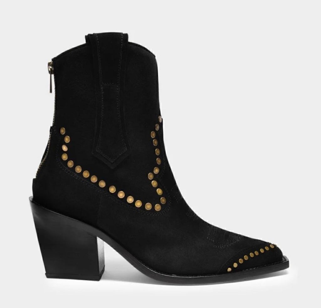Zadig & Voltaire Cara Studded Suede Cowboy Boots Black 
Size: EU 40 / US 9