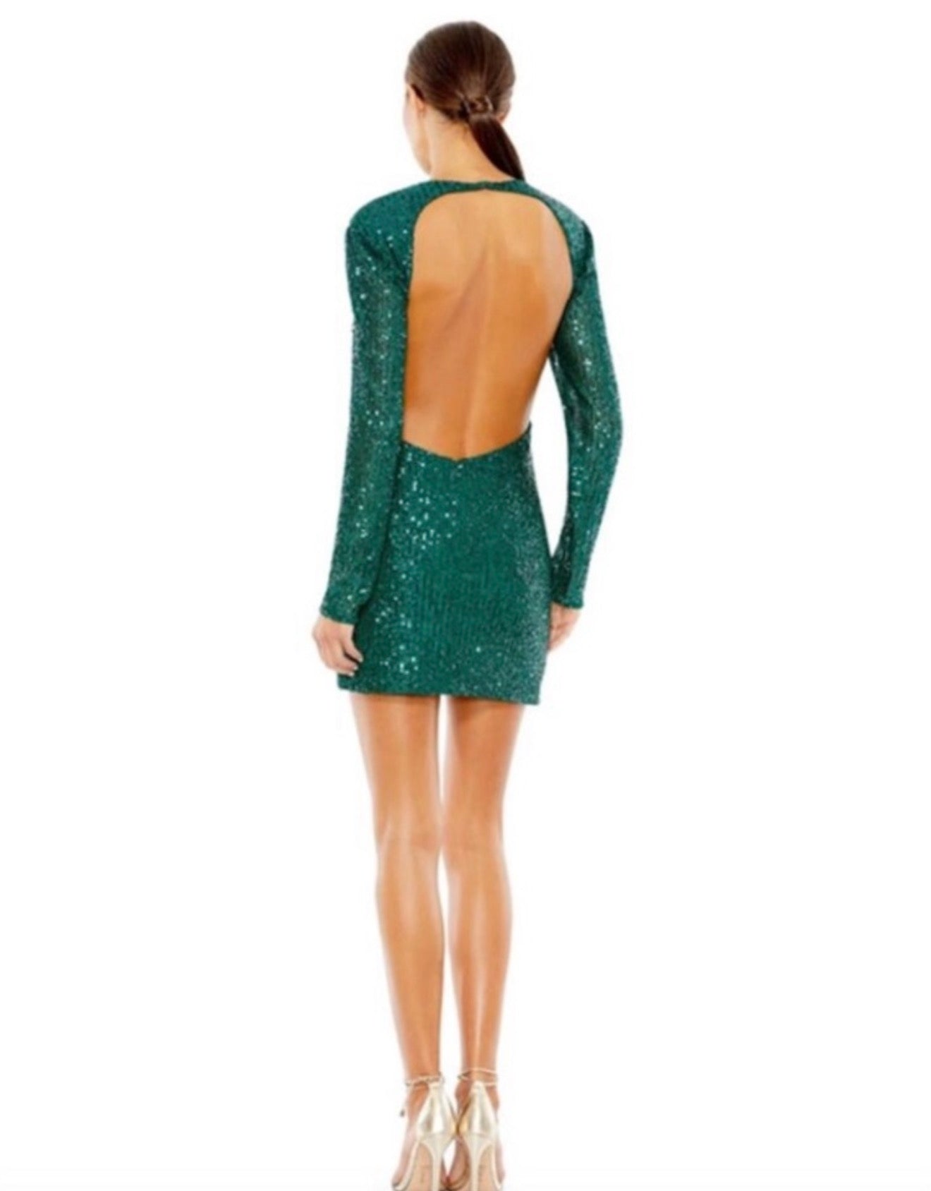 NWT Mac Duggal 11291 Short Sheath Dress Long Sleeve Sequins Ruched Emerald Sz 8