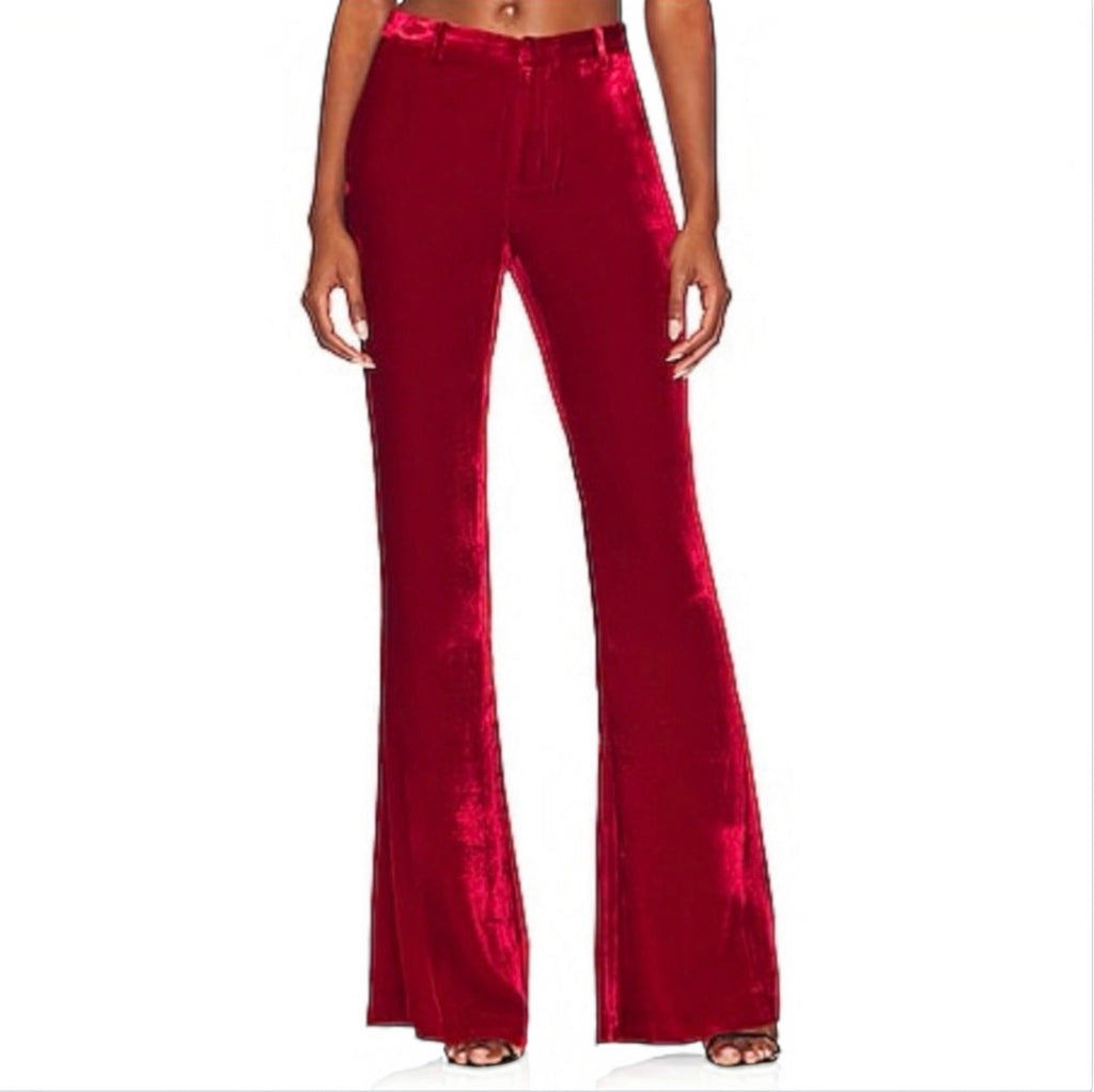 L’AGENCE Lane Velvet Flare Pant Red Dahlia Silk Blend Sz 2