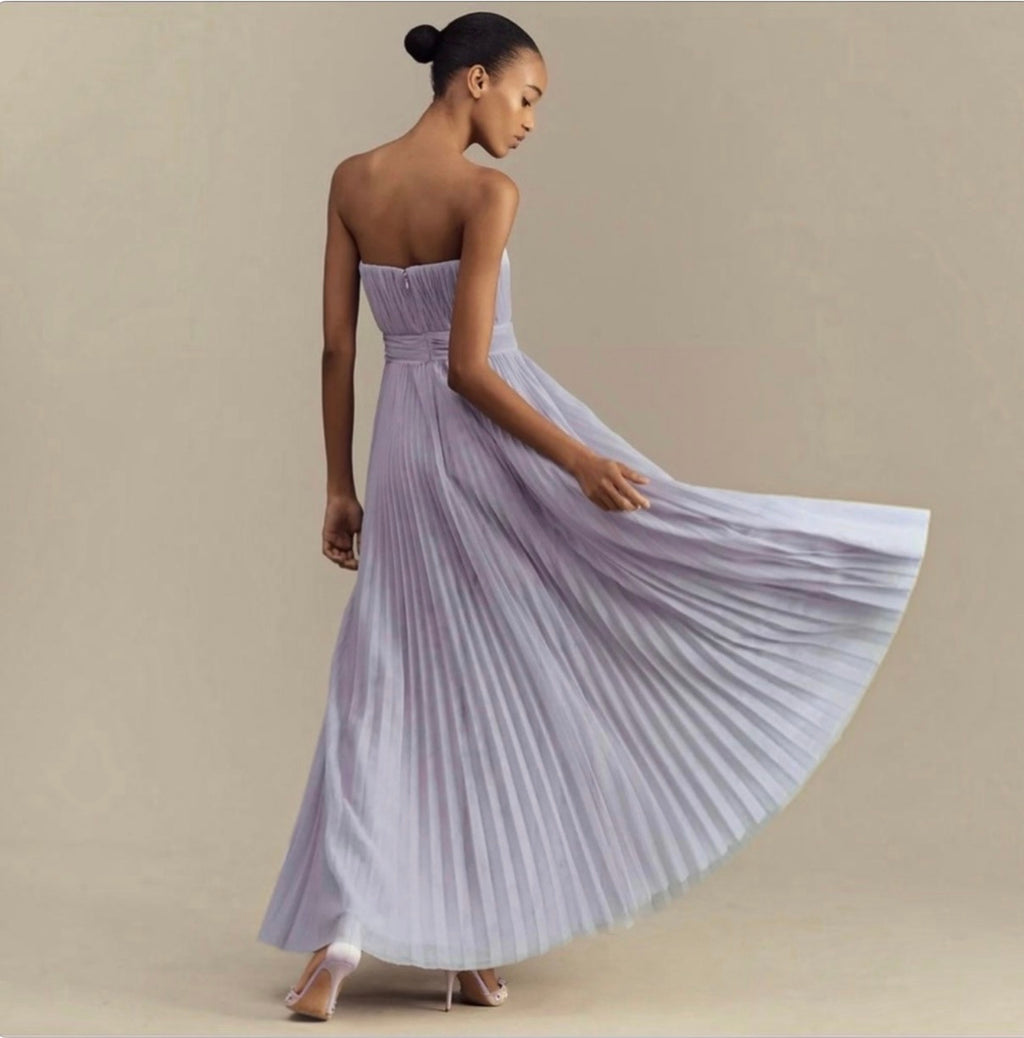 Hutch Cataline Strapless Bow-Front Pleated Tulle Gown in Lavender Sz 2