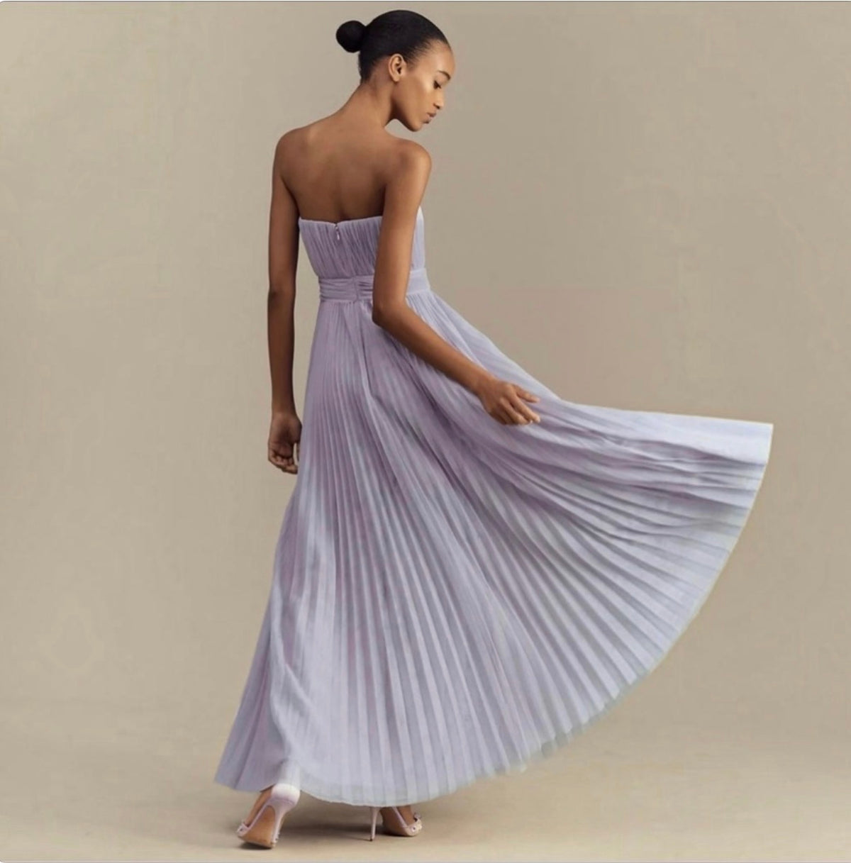 Hutch Cataline Strapless Bow-Front Pleated Tulle Gown in Lavender Sz 2