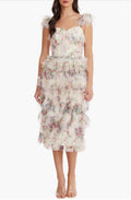 Dress the Population
Kristen Flutter Sleeve Ruffle
Tier Dress in Ivory Multi Sz Small $430
