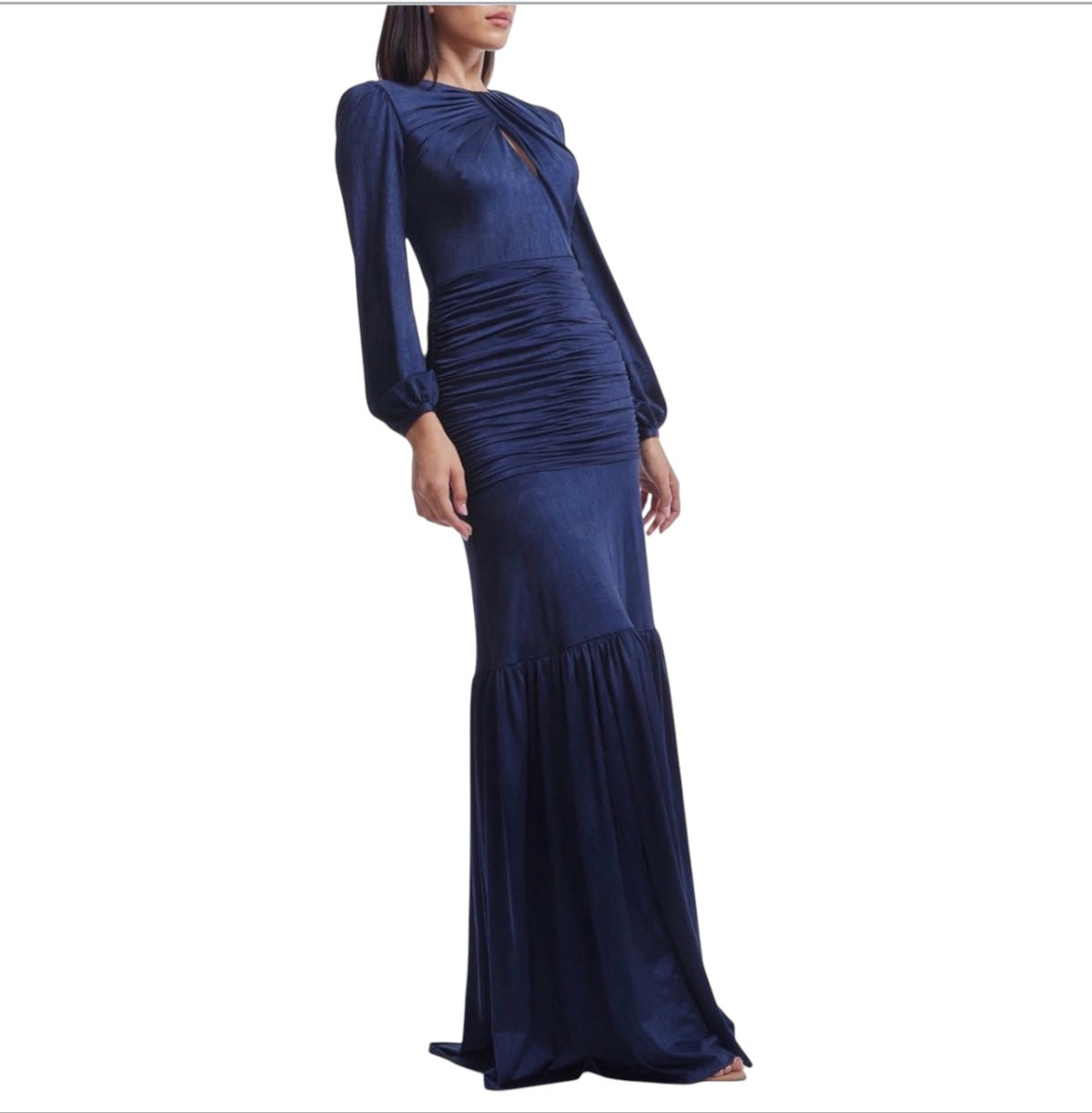 Dress the Population Lucille Pleated Ruched Long Sleeve Gown
Blue Small