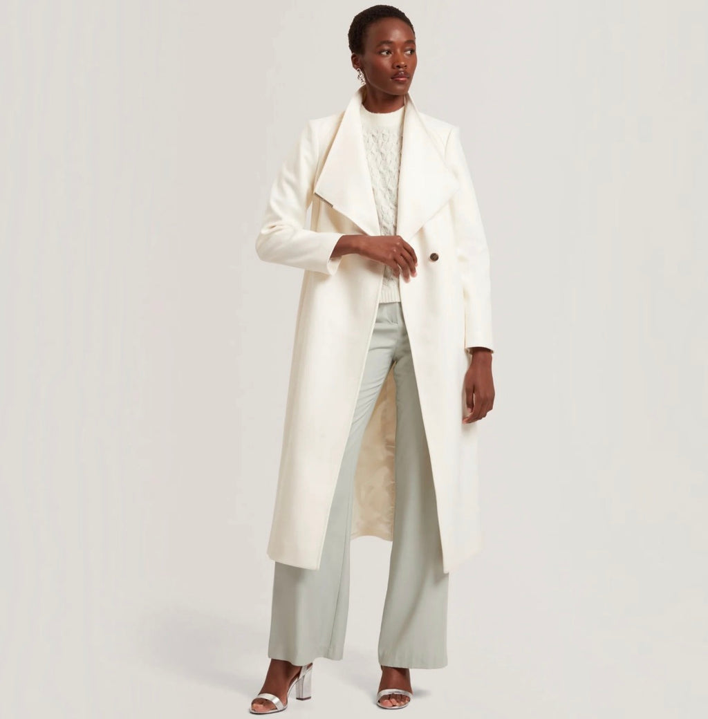 TED BAKER Rosell Ivory Wool Cashmere Belted Wrap Coat Size 3 US 8