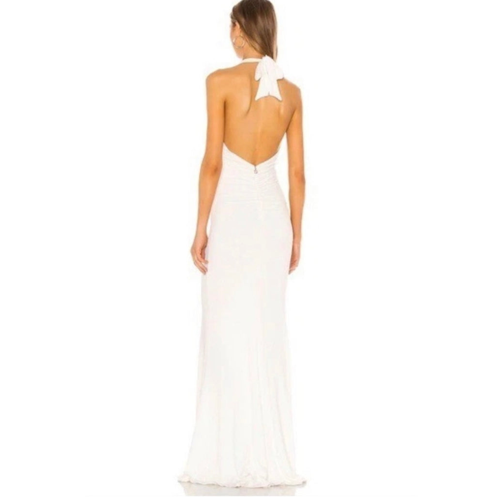 Nookie Diaz White Sequin Halter Maxi Gown Sz XS