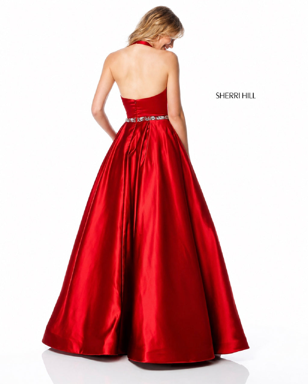 Sherri Hill 51588 Red Halter Ball Gown Beaded Waist Satin Formal
Dress Size 4 $598