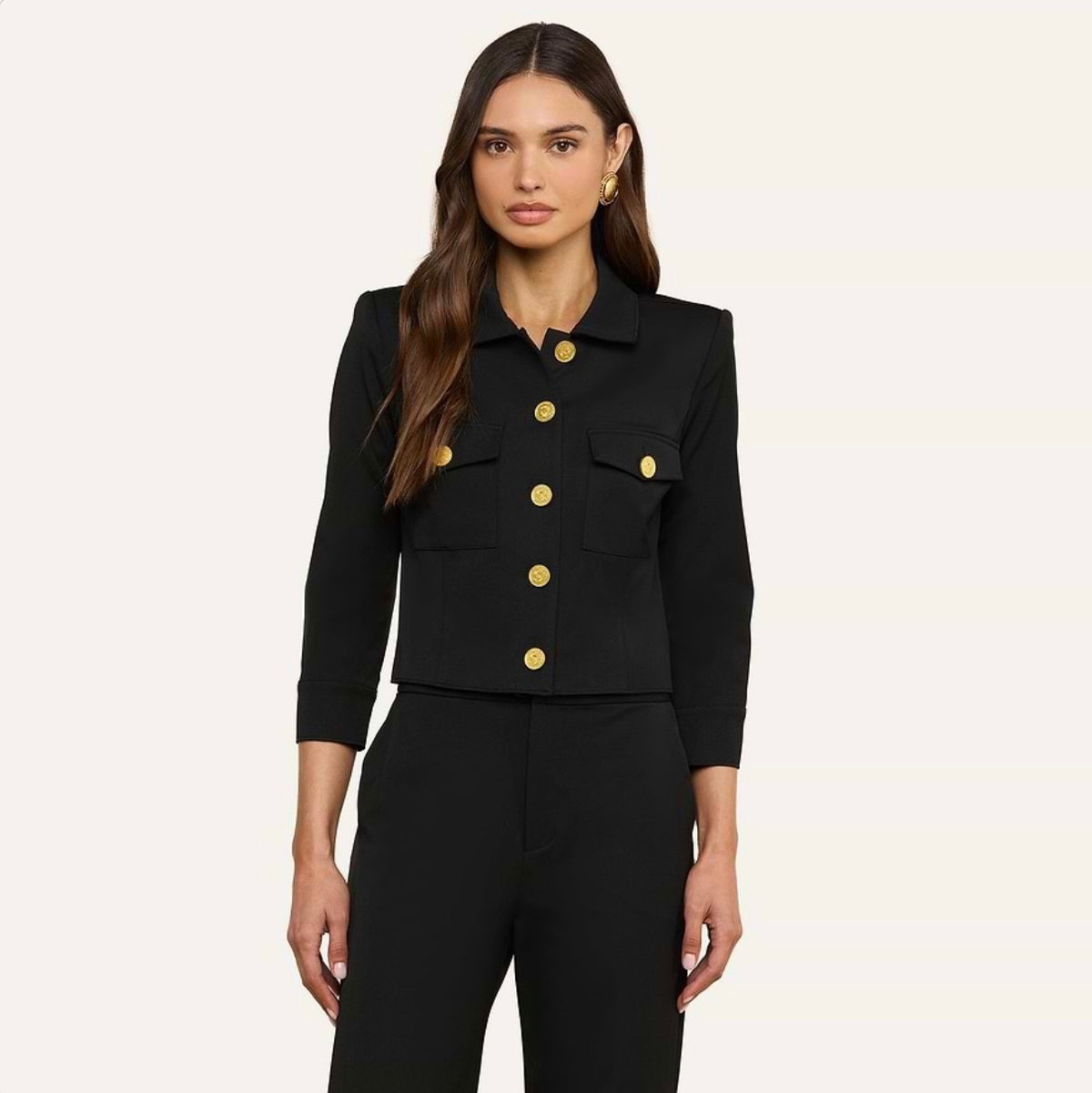 L’AGENCE Kumi Cropped Jacket Black Gold Coin Size 8