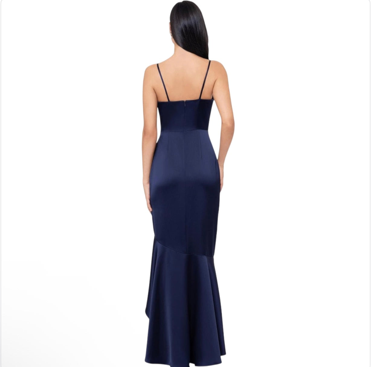 Xscape 6251X Satin Ruffle High Low Formal Dress Navy Size 12