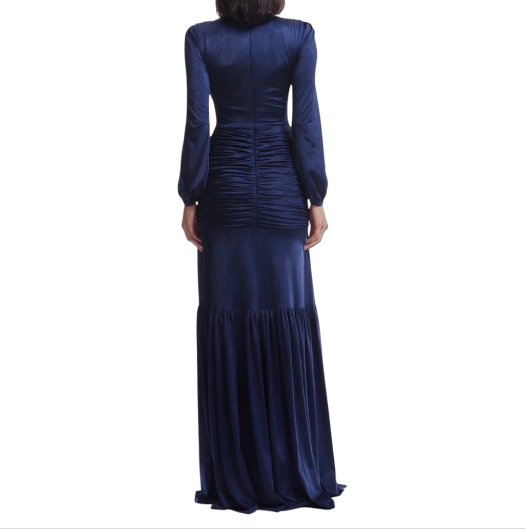 Dress the Population Lucille Pleated Ruched Long Sleeve Gown
Blue Small