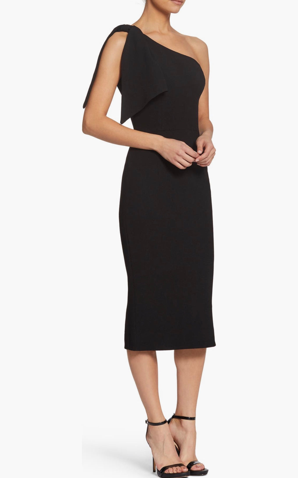 Dress the Population Tiffany One-Shoulder Midi Dress Black Sz Small