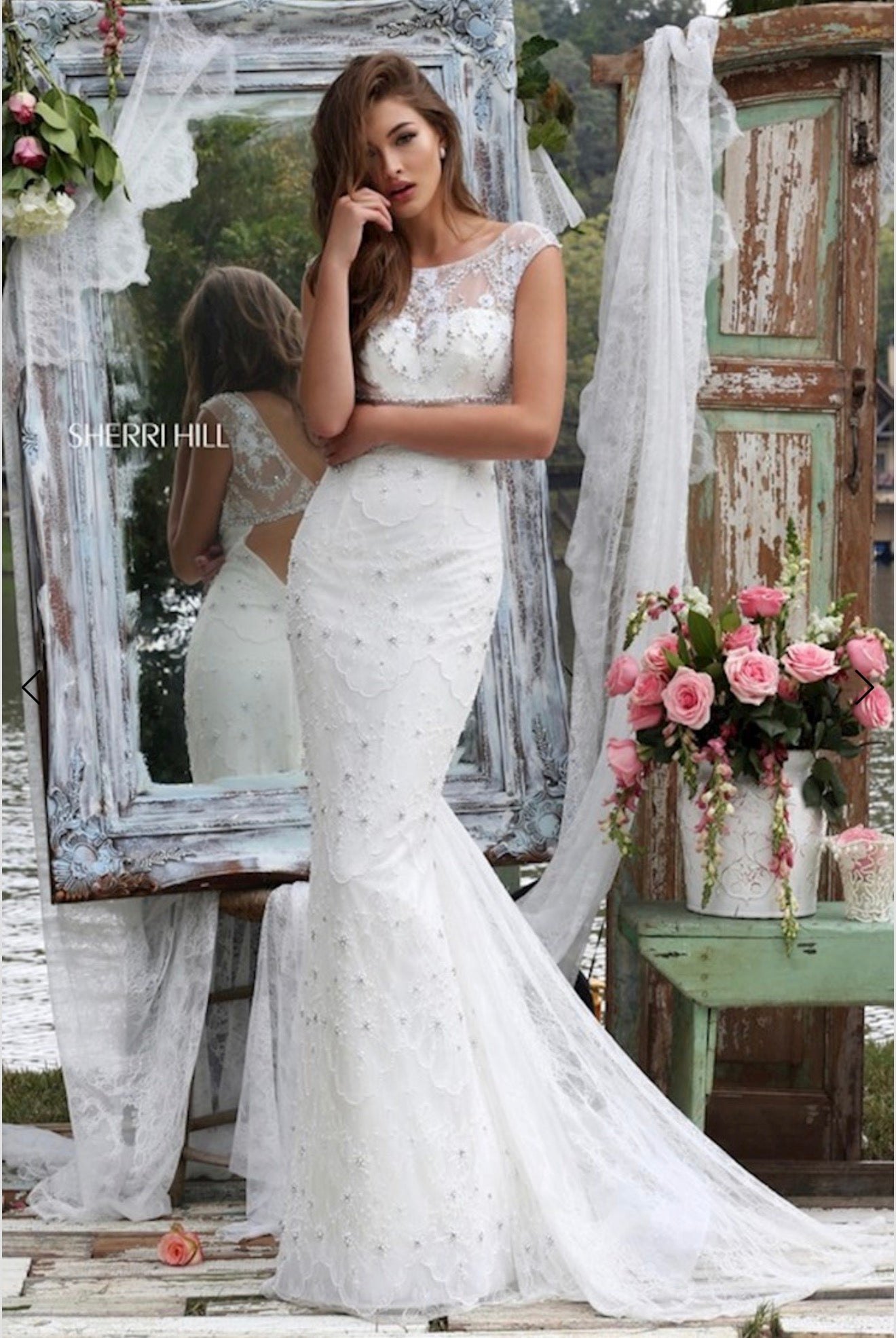 Sherri Hill Style 50069 Ivory Lace Mermaid Bridal Gown Size 2