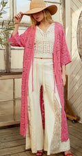 POL Bubblegum Pink Crochet Duster Cardigan Boho One Size $128