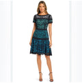 Shani Colorblock Laser Cut Fit & Flare in Teal US 4