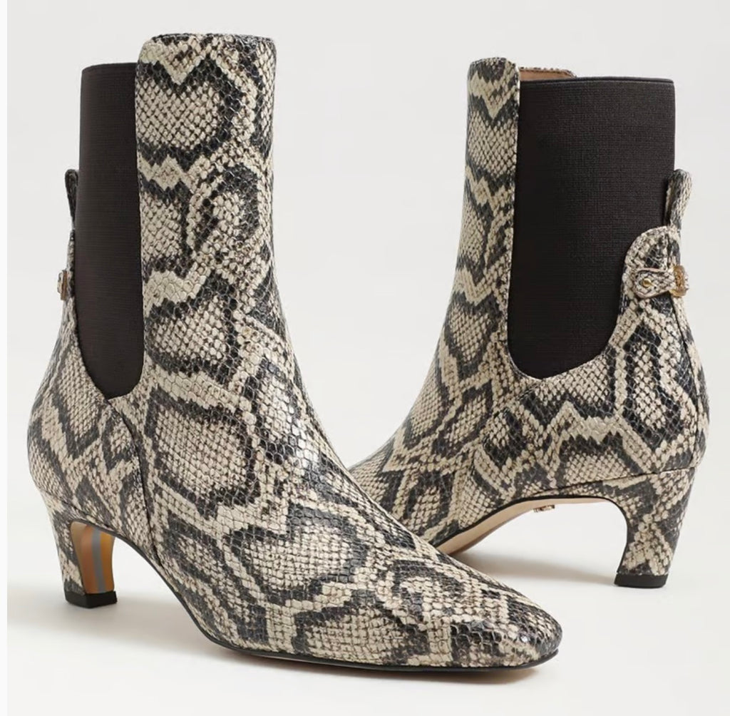 Sam Edelman Margo Kitten Heel Booties – Roccia Grey Snake Print – Size 6