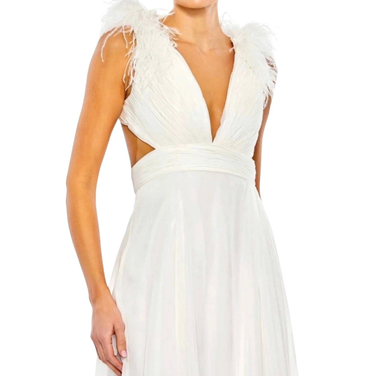 MAC DUGGAL Ostrich Feather A-Line Gown White Style 68113 Sz 2