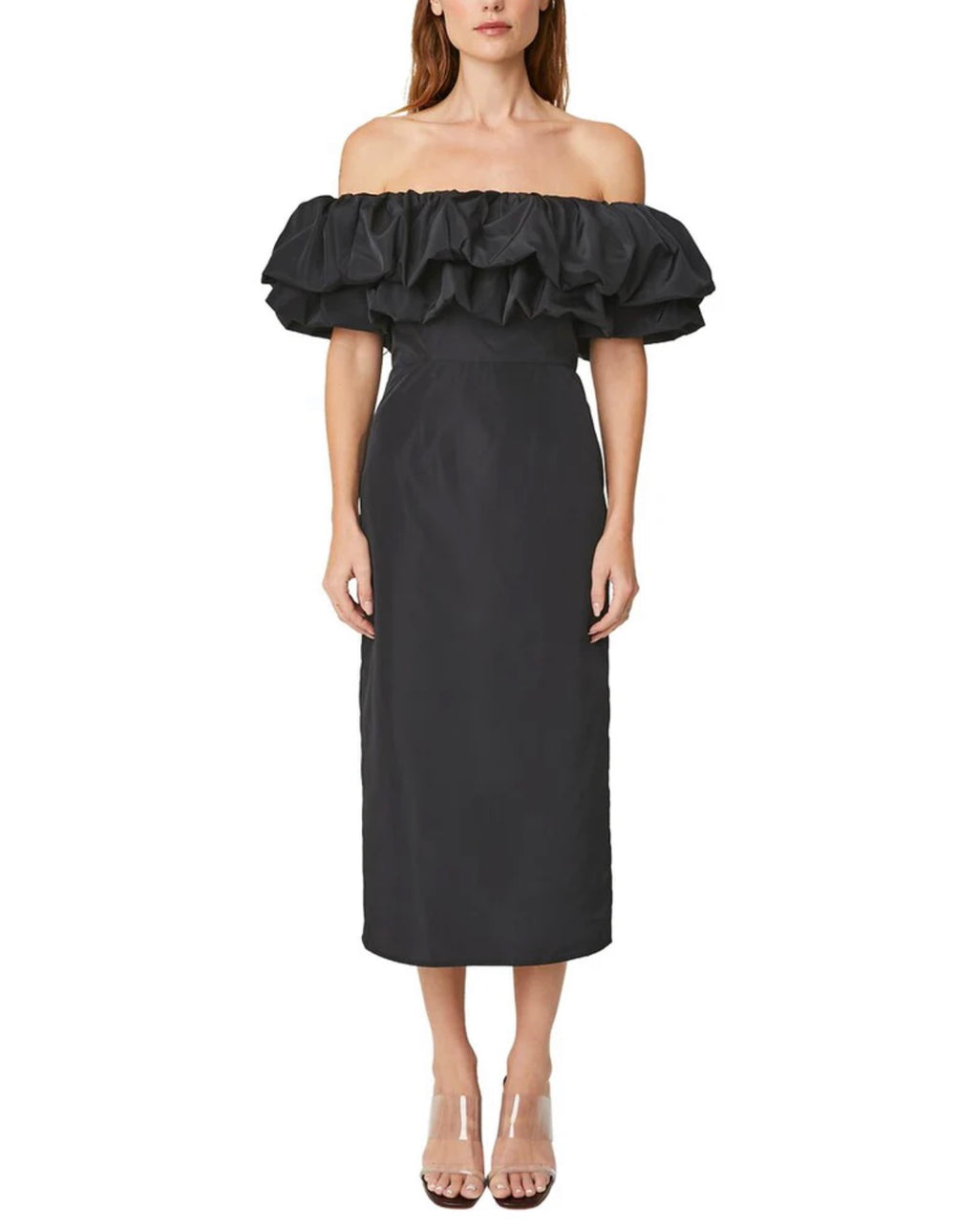 RHODE VIOLA OFF THE SHOULDER BLACK MIDI
DRESS SIZE 10 $595