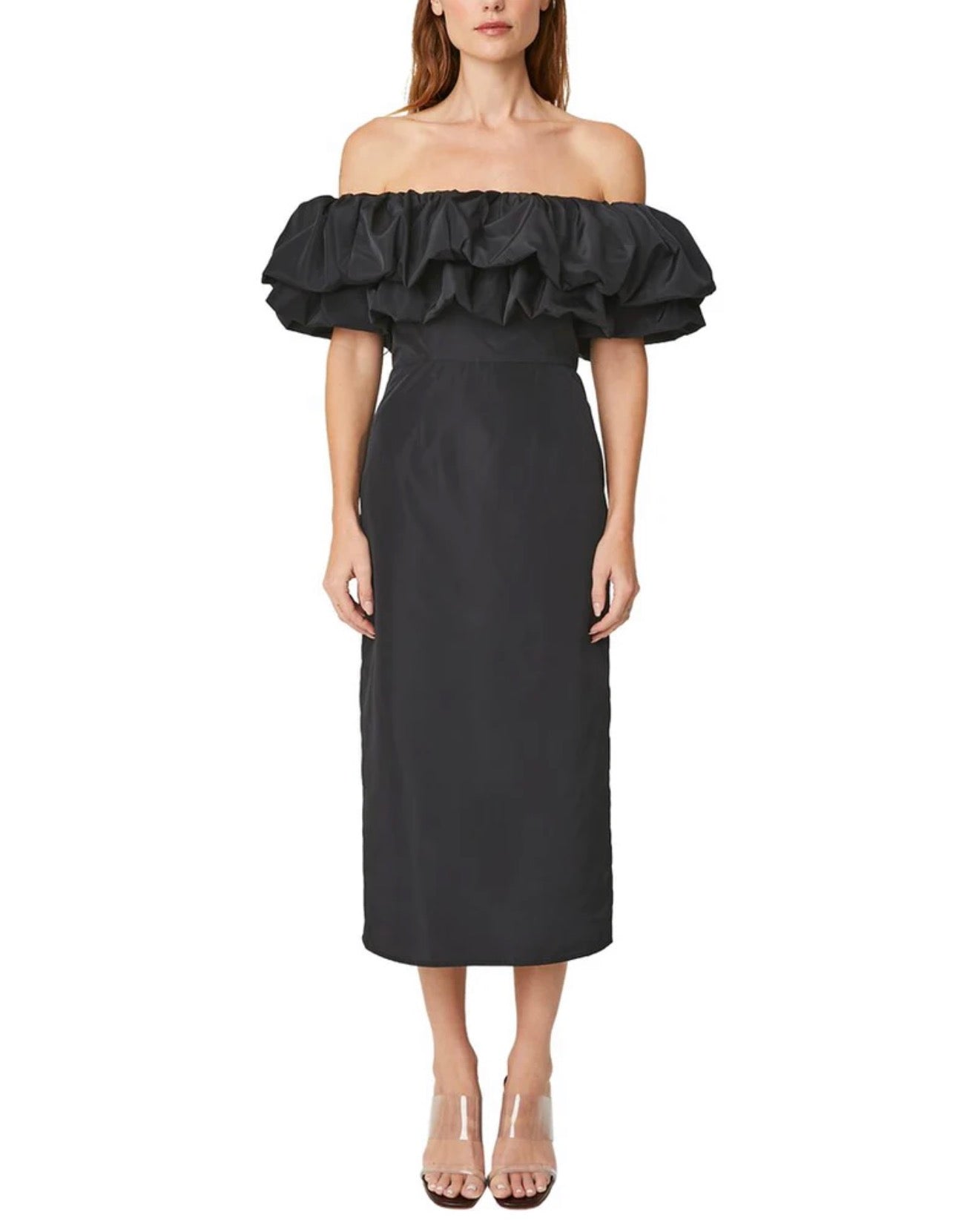 RHODE VIOLA OFF THE SHOULDER BLACK MIDI
DRESS SIZE 10 $595