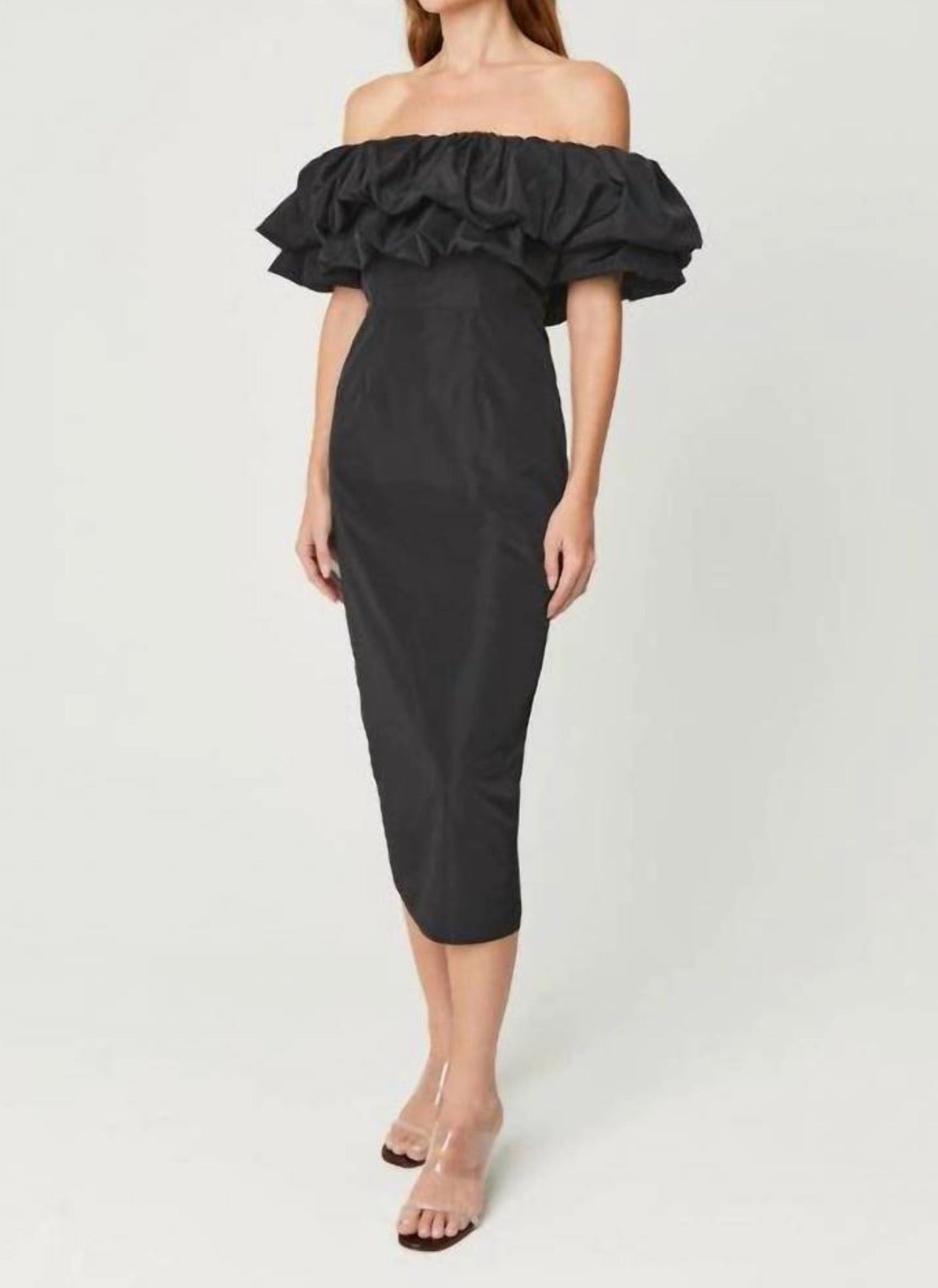 RHODE VIOLA OFF THE SHOULDER BLACK MIDI
DRESS SIZE 10 $595